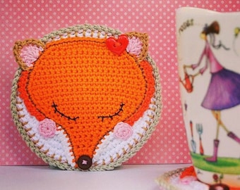 Crochet pattern - fox coaster / autumn decoration / kitchen table / digital tutorial / pdf