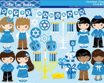 Happy Hanukkah Celebrations, Printable Hanukkah Clipart , Hanukkah Dreidel Menorah Digital Clipart Chanukah Invitation