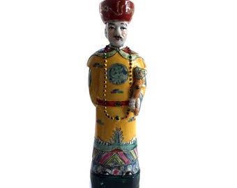 Vintage Wucai Porcelain Statue Chinese Emperor Qing Imperial Dynasty