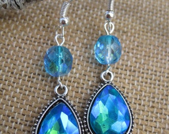 Blue Cosmos Iridescent Dangle Earrings