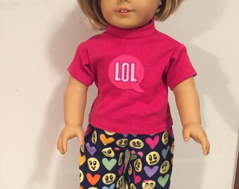 American Girl 18 inch flannel Emoji two piece pajama set