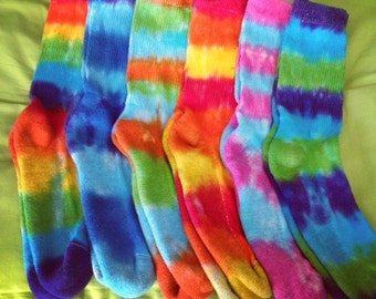 Tie Dye Stripe Crew Socks - Rainbow, Multicolor, Choose Your Colors