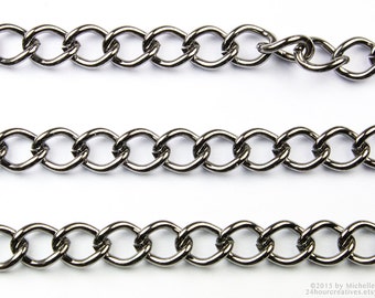 6mm Gunmetal Chain - 6mm Wide Curb Chain by the Foot - Chunky Gun Metal Plated Steel Cable Chain - Bulk Chain By The Foot - Ships from USA