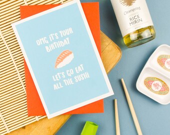 Sushi Birthday Card / Sushi Card / Birthday Card / Sushi Gift / Japanese / Cute Sushi / Cute Birthday Card / Kawaii Sushi / Japanese Food