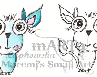 1 Digital Stamp 'Tiny Critters' series for colouring - Art Journaling, Mixed Media, instant download to print, Cardmaking, digi stamp Tealic