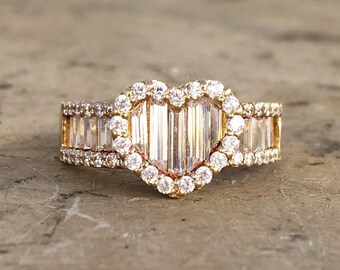14k Yellow Gold Heart Ring / CZ's