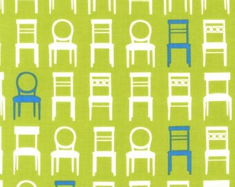 1 Yard TUFTED TWEETS Wooden CHAIRS Grass Lime Furniture Laurie Wisbrun Kaufman Home Decorating Quilting Sewing Fabric