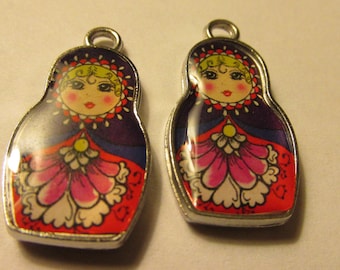 Russian Matryoshka Doll Charm-Pendant, 25mm, Set of 2