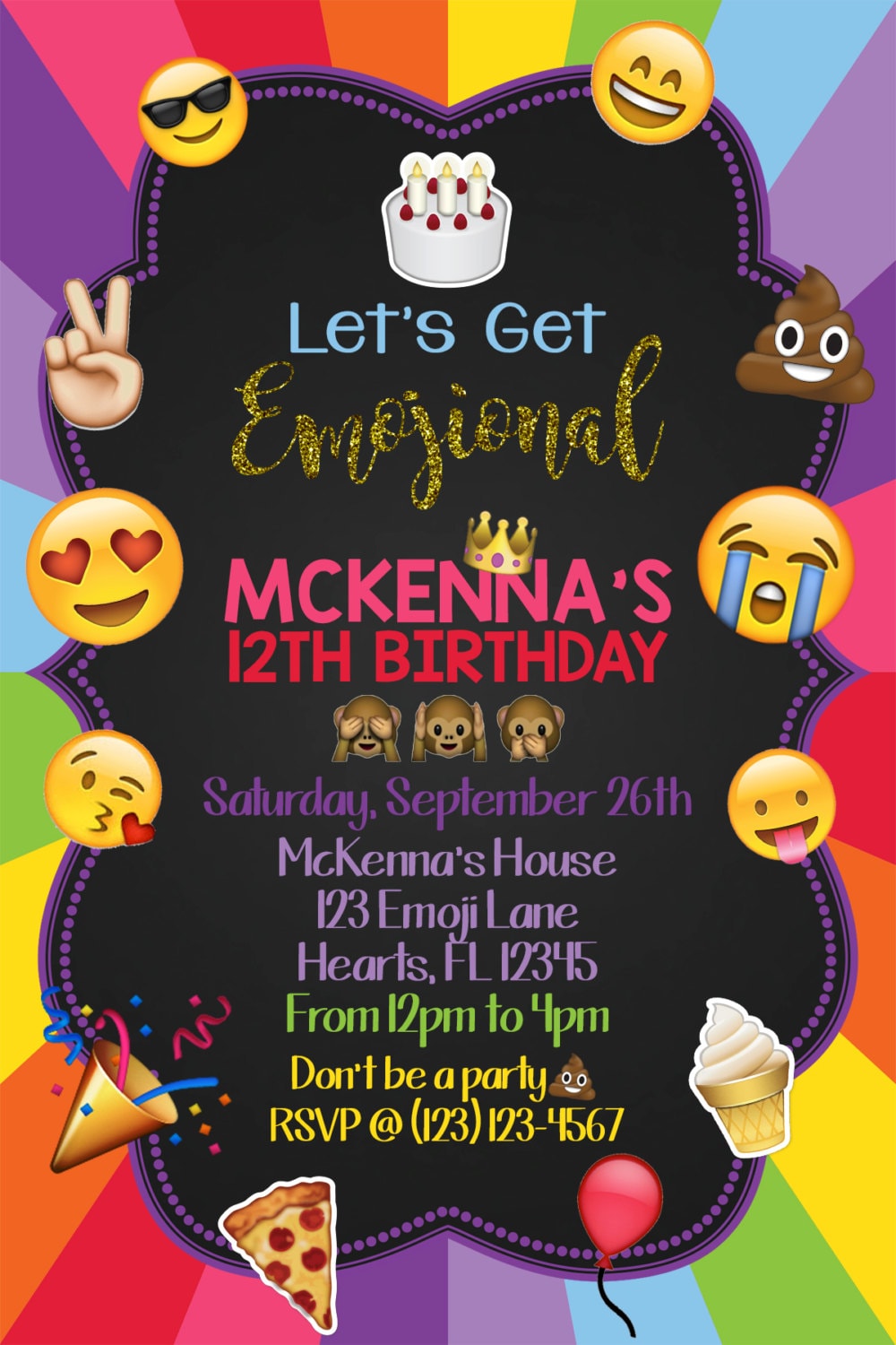 It is a photo of Lively Emoji Invitations Printable This is an image of Lively Emoji Invitations Printable
