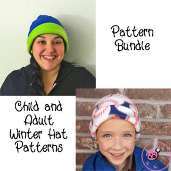 Winter Fleece Hat Sewing Pattern PDF. Child Sizes 0-10 years - Adult. child, men, women, teen, preteen