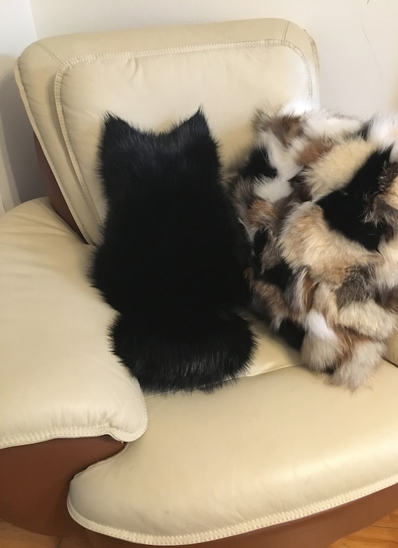 Black Cat Faux Fur Cat Pillow Cat Shaped Pillow Couch