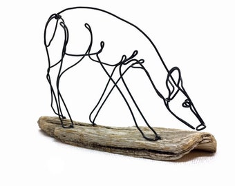 Grazing Doe Wire Sculpture, Doe Wildlife Sculpture, Minimal Wire Sculpture, Deer Art, 591052794