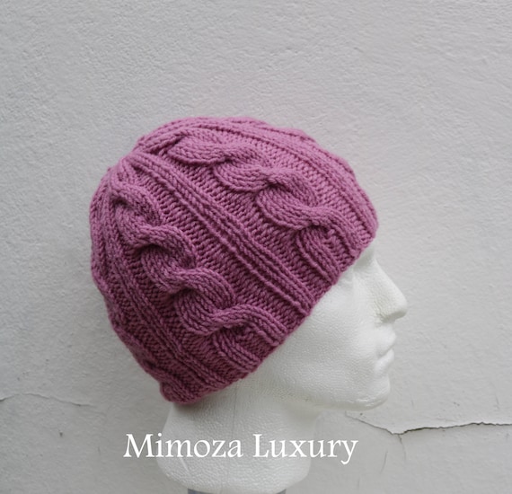 Dusky Pink Men's Beanie hat, Hand Knitted Hat in mauve rose beanie hat cap, knitted men's, women's beanie hat, winter beanie, rose ski hat