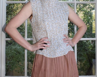Floral Accordion Pleated Mockneck