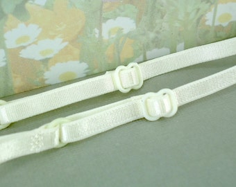 2 Bra Straps Adjustable Ivory Satin Elastic Bra Straps 1/4" inch Skinny Thin for Lingerie, Headband, Camisole Bra