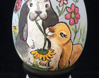 Hand Painted Easter Egg, Bunnies