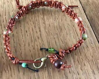 Eartly Wisdom Unakite Boho Vintage Leather macrame Bracelet