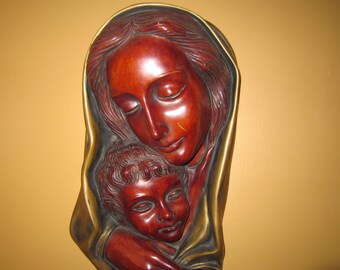 Vintage Mother and Child Wall Hanging, By Achatit Germany, Madonna and Child Wall Hanging