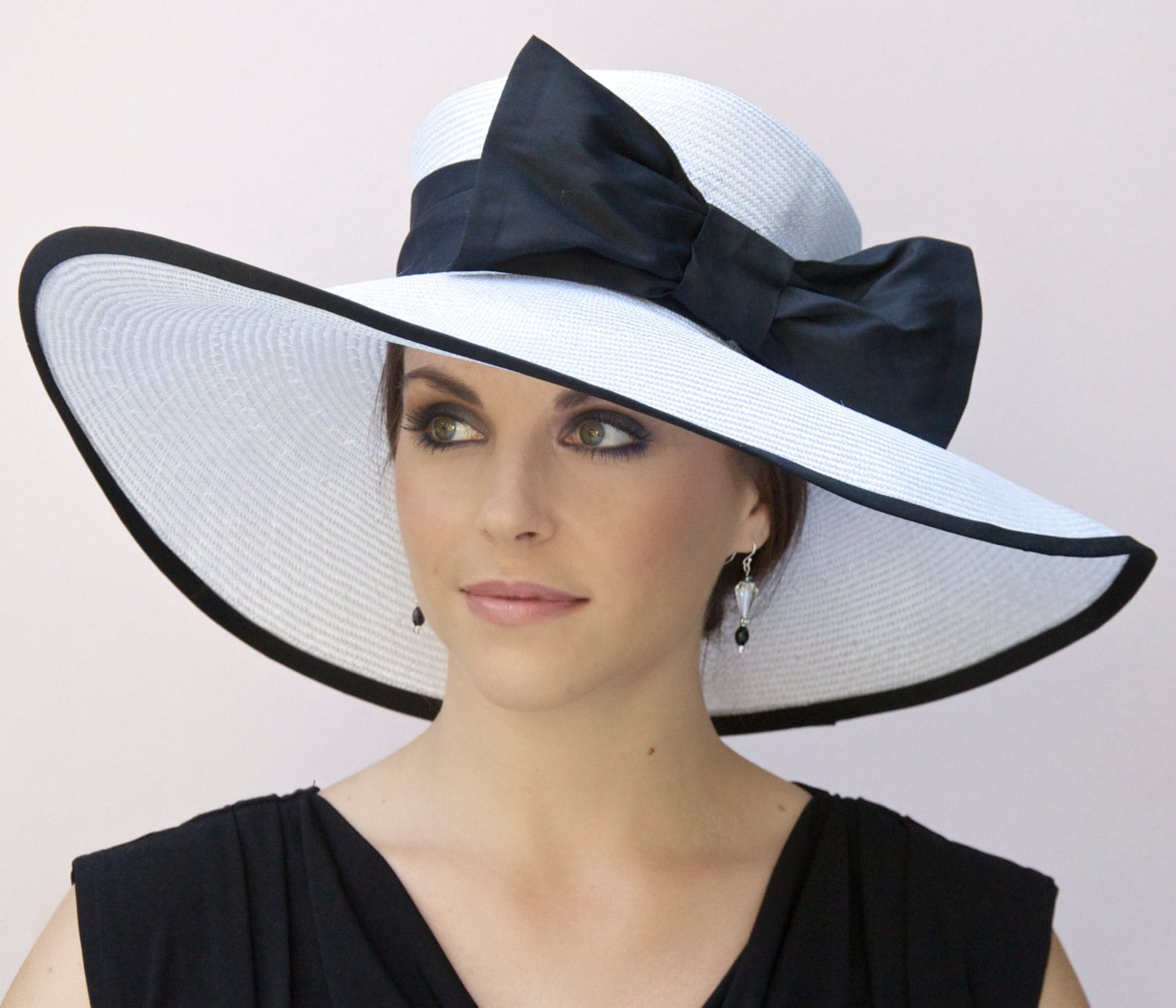 Wedding Hat, Black and White Hat, Wide Brim Hat, Derby Hat, Ascot Hat, Formal Hat, Church Hat 