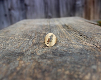 Grateful Dead Ring / Brass adjustable 13 point lightning bolt / Rustic handmade jewelry