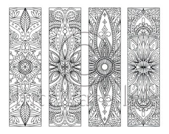4 mandala colouring bookmarks set 1 instant download