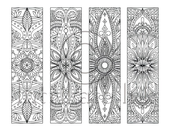 4 mandala colouring bookmarks set 5 instant download