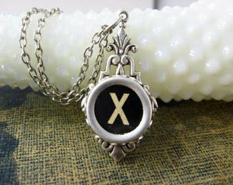 Typewriter Key Jewelry - Typewriter Necklace Letter X - Glass topped Key