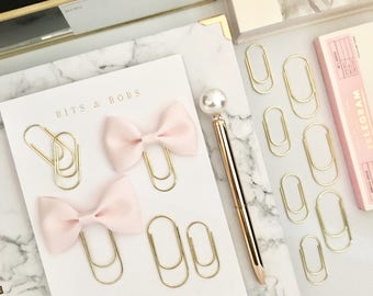 Mini Blush Pink Ribbon Bow on Mini Wide Gold Paperclip