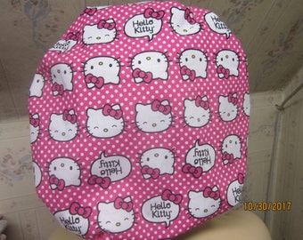 HELLO KITTY-- BOUFFANT style scrub hat /handmade /surgical/ medical-adjustable