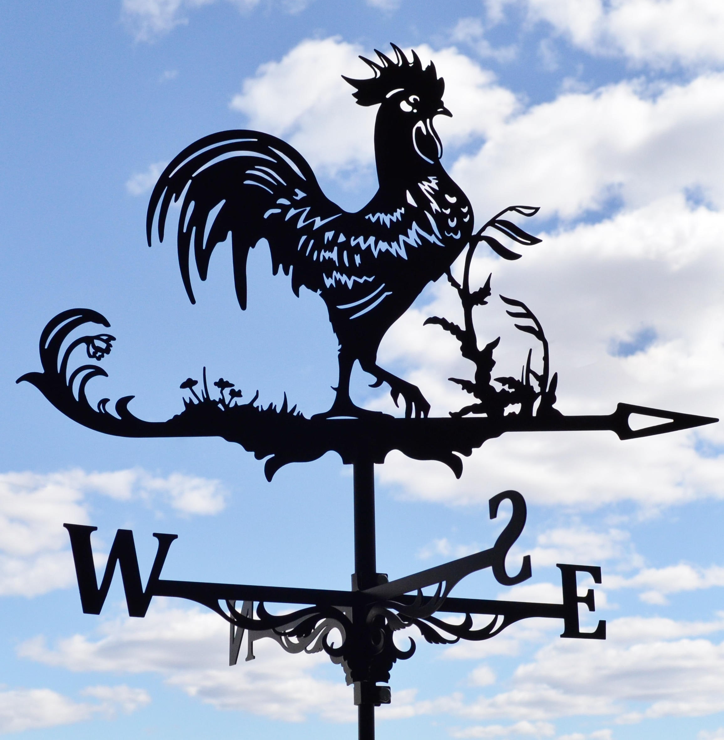 Rooster Chicken Metal Weathervane Roof Mount Wind Decor