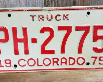 Vintage Colorado 1975 License Plate, Old License Plate, Vintage License Plate, License Plate, License Plates, CO License Plate Red and Ivory