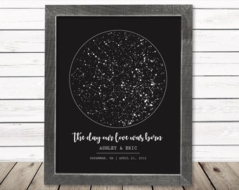 Night Sky Print Star Custom Map Personalize First Anniversary Gift Him Her Frame Canvas Custom Unique 2nd Cotton Wedding Constellation Chart