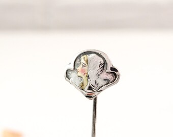 Antique Victorian Stickpin | Antique Enamel Sterling Silver Brooch | Mourning Jewelry
