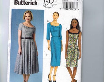 Misses Sewing Pattern Butterick B5984 5984 Misses Retro Rockabilly Dress Full Slim Skirt Sundress Size 8 10 12 14 16 or 16 18 20 22 24 UNCUT
