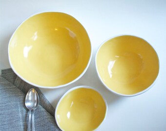 Yellow Ceramic Nesting Bowls - set of three