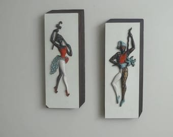 Vintage 1960s Turner Wall Accessory Harlequin Jester Dancers, Hand Colored, Mid Century Wall Art, Vintage Home Decorating, 1960s Home Decor