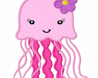 Girl Jellyfish Applique Machine Embroidery Design NO:0039