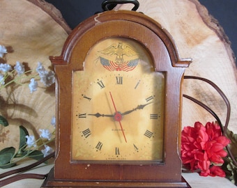 Gilbert Clock Co. Carriage Clock, Americana Eagle Theme, 1940's Working Vintage Collectible Clock