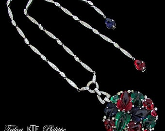 RESERVED KTF Trifari Fruit Salad Necklace Vintage Art Deco 1930s Alfred Philippe