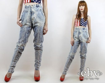 Mom Jeans Ankle Zipper Jeans 80s Jeans 1980s Jeans Tapered Leg Jeans Skinny Jeans Vintage 80s High Waisted Acid Wash Jeans XS S 25