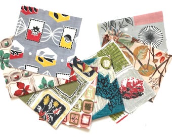 Mid Century Fabric Scrap Pack - Vintage Fifties Botanical Bundle