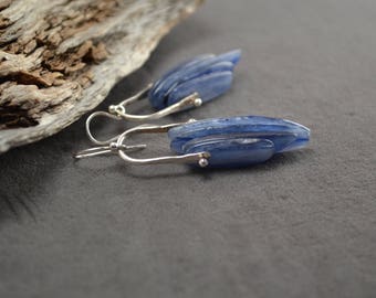 Kyanite Earrings, Blue Kyanite Earrings, Silver Earrings, Kyanite Dangles, Blue Earrings, Blue Gemstone Earrings, Blue Kyanite, Hand Crafted