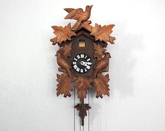 Bird Cuckoo Clock, Black Forest West Germany, 1960s Carved Wood Clock, Regula Clock, Rustic Home Decor, Cabin Chic, Wood Wall Clock
