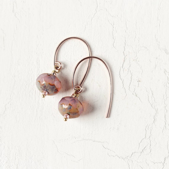 Rose Gold Earrings - Minimalist Earrings For Women - Rose Pink Earrings - Simple Earrings - Drop Earrings