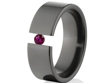 Tension Set Ring, Uniquely You, Black Zirconium, Ruby - BZ-8F-P-Tension