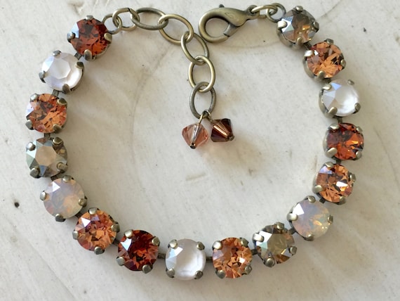 Pralines & Cream Smoked Topaz, Cream, and Bronze Crystal Brass Oxide Bracelet