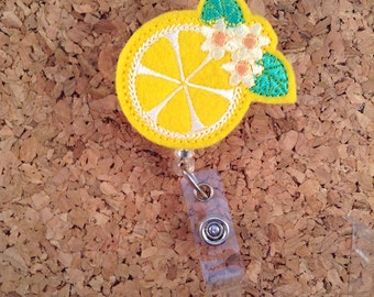LEMON Badge Reel, Fruit ID Badge Reel, Felt Badge Reel, Retractable ID Name Holder, Nurse Badge Reel, Teacher Gift, 774