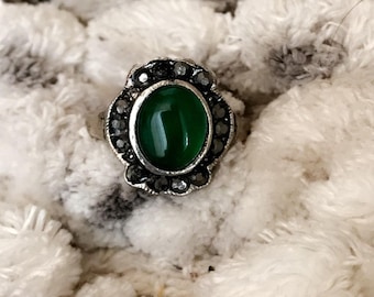 Oval Emerald Gemstone Ring with Accent stones