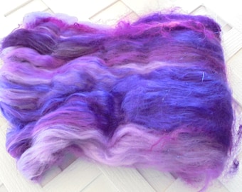 PURPLE HAZE Art Batts, Merino Art Batts, Wool Spinning Batts, Kid Mohair Locks, Bamboo Batts, Batts for Spinning, Batts for Felting, Weave