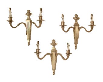 3 Antique FRENCH BRONZE SCONCES ~ Vintage Brass Wall Lights ~ Made in France (1900-20s)